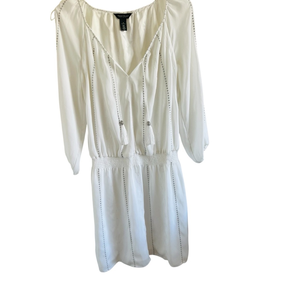 White House Black Market White Dress Cold Shoulder Beaded Embroidered Dress